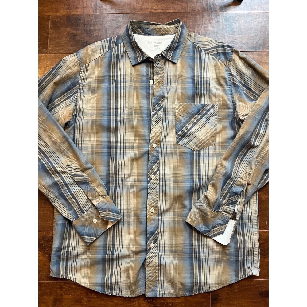 Horny Toad Mens Plaid Button Down Casual Shirt Size Large